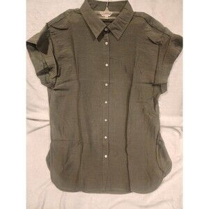 Nanette Lepore Green Button Down  Blouse Short Sleeve Size L